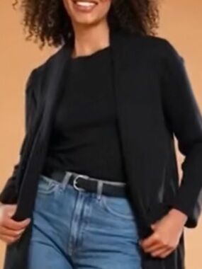 212 Collection Black Open-Front Knit Cardigan with Button-Cuff Detail